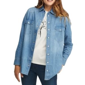 ABLE April Chambray Western Shirt Women Small Pearl Snap Cowgirl